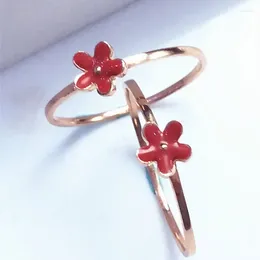 Cluster Rings Classic Design 585 Purple Gold Plated 14K Rose Red Enamel Small Flower For Women Exquisite Cute Fine Party Jewellery