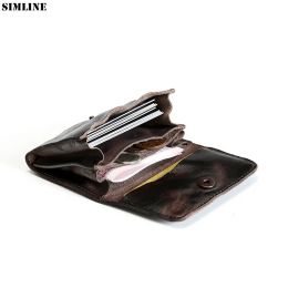 Wallets 100% Genuine Leather Wallet for Men Male Women Vintage Handmade Cowhide Short Small Men's Purse Card Holder with Coin Pocket Bag