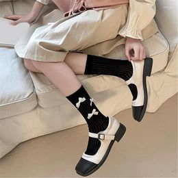 Women Socks Elegant Bowknot Japanese Ribbed Knitted Cotton Calf