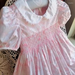 Girl Dresses British 4-12years Hand Embroidered Bubble Sleeve Floral Princess Oversized Dress Kids For Girls Smacking