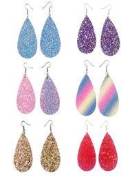 s Fashion Glitter Teardrop Leather Earrings for Women Designer Jewelry Big Statement Earrings Whole5154703