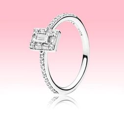 NEW Sparkling Square Halo Ring Women Girls Summer Jewelyr for 925 Sterling Silver CZ diamond Weeding Ring with Original box6779763