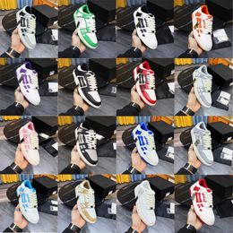 Designer Bones Shoe Men Women Skel Low Shoes Hi Real Leather Luxury Skeleton Blue Red White Black Green Gray Brown Couple Casual Mens Womens Sports Shoe Sneakers