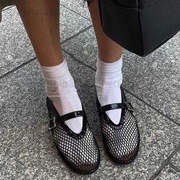 Casual Shoes Black Women Ballet Flats Comfortable Dance Shoes Hollow Out Mesh Walking Loafers Ladies Mary Janes Espadrilles Summer Sandals T240419