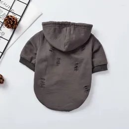 Dog Apparel Grey Ripped Hoodies Sweatshirt For Clothes Spring Autumn Wear Fashion Street Outfit Sports Pet Consume