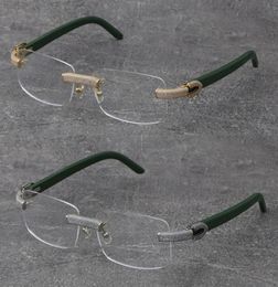 Whole Metal Mix Plank Arms Rimless Micropaved Diamond Set Frames Wooden Eyewear Myopic Glasses Male and Female 18K Gold Frame9149948