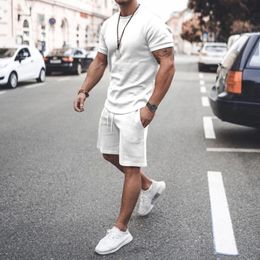 Mens Tracksuit Casual Cotton Shortsleeved TShirt Shorts 2piece Suit 2024 Summer Sportswear Loose Clothing 240412