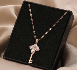 necklace Light luxury and simple temperament titanium steel clavicle Necklace female key rose gold zircon indelible net red clover4130990
