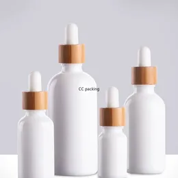 Storage Bottles Recycled Bamboo Tops Beard Oil 15ml 30ml 50ml 100ml White Porcelain Essential Glass Dropper Bottle With Gold Cap