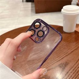 Cell Phone Cases Luxury electroplated transparent silicone phone case suitable for iPhone 15 14 12 11 Pro X XR XS Max 7 8 Plus mini lens protection phone case J0418