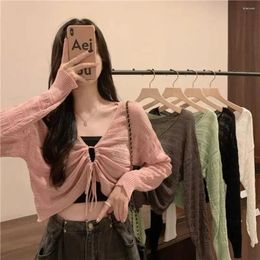 Scarves Solid Colour Sunscreen Crop Knit Cardigan Polyester Long Sleeve Air-Conditioning Shirt Thin Coat Women