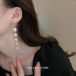 Stud Earrings Letters Pearl Tassel French Fashion Design Feeling Long Pendant Female Temperament