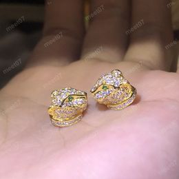 Unique leopard head crystal diamond stud earrings for Girls Sweet cool fashion Sparkling CZs 925 sterling silver elegance designer fashion earring stud