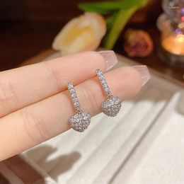 Dangle Earrings Silver Colour Love Heart Drop With Cubic Zircon Female Fashion Cute Romantic Elegant Jewellery Couple Handmade Gifts