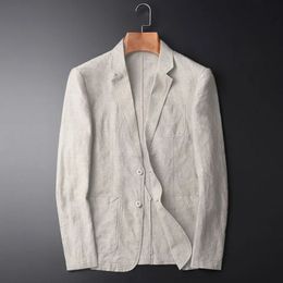 Man Blazer Thin Linen Blazer Mens Summer White Single Suit For Men Cotton Sunscreen Blazer Jacket Men Slim Fit Casual 240408