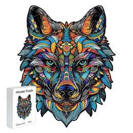 3D Puzzles Wolf animal wooden puzzle 3D personalized home decor for adult men and women stress relief holiday interactive toys 240419