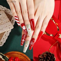 False Nails Red Long Ballet False Nails Christmas Pattern Fake Nails Tips Wearable Manicure New Year Gifts for Girls Lady Artificial Nails Y240419