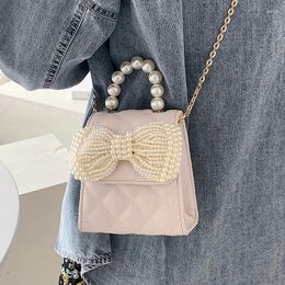 Shoulder Bags Brand Designe Ladies PU Leather Pearl Chain Bag Handbag 2024 Summer Messenger Crosssbody Female Korea Cute Ins