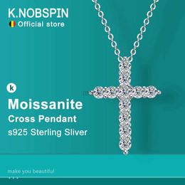 Pendant Necklaces KNOBSPIN Full Moissanite Cross Pendant Necklace Original 925 Sterling Sliver Chain Plated 18k White Gold Fine Necklace for Women 240419