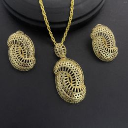 Necklace Earrings Set Fashion Dubai 24K Gold Plated Jewellery For Women Spiral Pendant Golden Chian Party Bridal Wedding Gifts