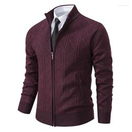 Men's Sweaters Fleece Knitted Cardigan Jacket Thick Long Sleeved Standing Collar Sweater