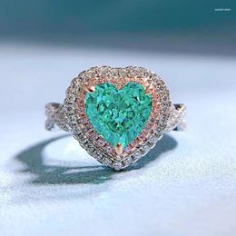 Cluster Rings Spring Qiaoer 925 Sterling Silver 8MM Heart Crushed Cut Paraiba Tourmaline High Carbon Diamonds Gemstone Fine Jewellery Ring