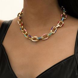 2021 Colour painting oil chains necklace European and American fashion simple clavicle chain hiphop trend geometric singlelayer i8620491