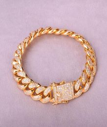 Men039s Cuban Bracelet Hip Hop Jewellery Gold Colour Top Fashion 12mm Ice Out Cubic Zircon Curb Copper Material Cz Chain6366788