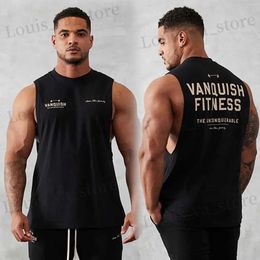Men's T-Shirts Mens Tank Tops Clothing Printed Round Neck Summer Gym Slveless T-shirts Outdoor Sports Gym Quick Dry New Style Vests T240419