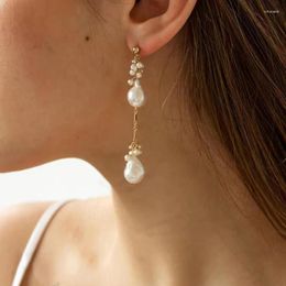 Dangle Earrings Creative High-quality Baroque Natural Pearl Long Pendant European And American Style Wedding Party Elegant Jewelry