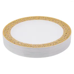 Plates Gold Disposable Plastic -Lace Design Wedding Party Lace Salad/Dessert 25Pack-7.5Inch