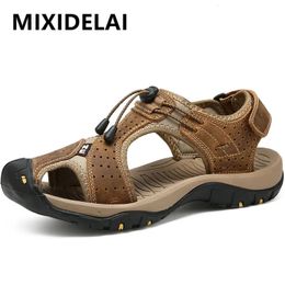Brand Mens Sandals Summer Genuine Leather Outdoor Men Beach Shoes Rome Comfortable Large Size Casual 240417