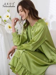 Women's Sleepwear 19 Momme Natural Silk Nightgown Women Sweet Green Princess Nightdress Nightwears For Ladies S5907