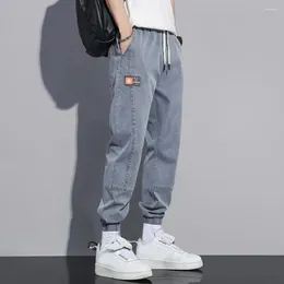 Men's Pants Loose Fit Leggings Jeans For Men Cargo With Drawstring Waist Ankle Bands Soft Warm Trousers Pockets Fall