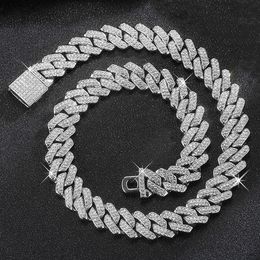 Hip Hop Shiny 15MM Cuban Link Chain Necklace Women Men Silver Colour Rhinestone Iced Out Cuban Chain Punk Jewellery Necklace Gift 240323