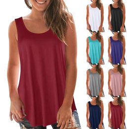 Women's Tanks Women Casual Summer Loose Sleeveless Round Neck Vest Tank Shirt Tunic Blouse Tops Cami Backless For Plus Size