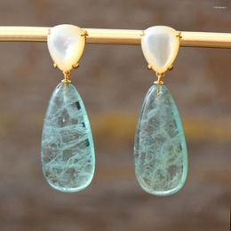 Dangle Earrings Latest Trendy Women Teardrop Green Fluorite Shell Stud Luxury OL Natural Stones Jewellery Accessories