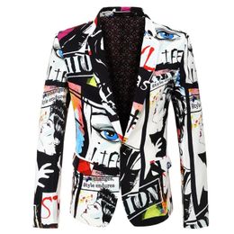 Mens Fashion Print Blazer Design Size Hip Casual Male Slim Fit Suit Jacket Singer Costume 240329