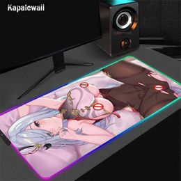 Mouse Pads Wrist Rests RGB Gaming Mousepad Anime Sexy Girl Gamer Mousepads LED PC Desk Mat Luminous Big Tits Mouse Pad Large Keyboard Mats With Backlit Y240419 Y240419