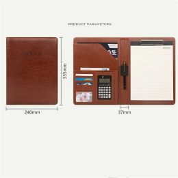 Briefcases New High Quality Leather Portfolio A4 Documents Folder Cases Manager Bag Business Floder with 12Bit Calculator