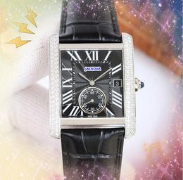 President cool mens square roman tank dial watches day date time shiny starry clock japan quartz movement two line diamonds ring bracelet one eye design watch gifts