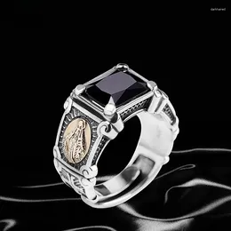 Cluster Rings Real S925 Silver Jewellery Vintage Zircon Virgin Mary Trendy Men And Women Ring Holiday Gifts