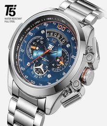 T5 Brand Luxury Black Gold Male Watch Military Quartz Sport Wrist Watch Men Chronograph Waterproof Mens Watches Sport Wristwatch2889008