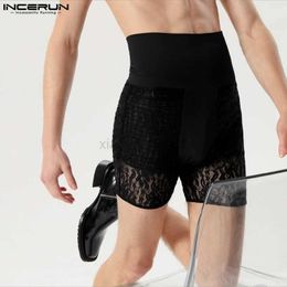 Men's Shorts INCERUN 2024 Sexy Mens Homewear Lace Perspective Sleepwear Casual Fashionable Male Thin Comfortable Spliced Elastic Shorts S-5XL 240419 240419