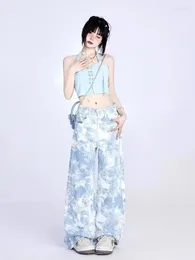 Women's Jeans Trendy Blue Tie Dyed Spring Loose Straight American High Street INS Retro Casual Pants