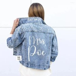 Party Supplies Personalized Statement Bridal Denim Jacket | Pearl Jean With Custom Name MRS Date Placement On Collar