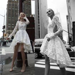 Inbal Dror Mini Wedding Dresses Bateau Long Sleeve Bohemian Boho Hi-Lo Bridal Gowns Sexy Backless Beach Wedding Dress