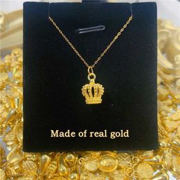 Anhänger Halsketten vergleichen Neuankömmlinge Real 24K Gold 999 Prinzessin Kronen Anhänger für Frauen aufrichtige Geschenkkette fein Luxusschmuck vorhanden 240419