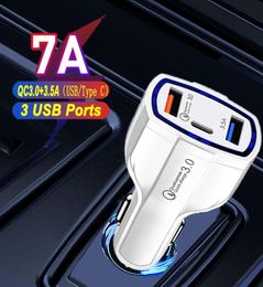 3Port Car Charger 35A USB QC30 TypeC Fast Charging for iPhone Xiaomi Samsung Mini Quick Chargers Vehicle Adapter without Packa9873595