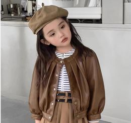 Jackets Girls Coat Fold Cool Jacket Autumn Winter Child 2024 Casual Simple Fashion Loose Solid Brief Outerwear Streetstyle